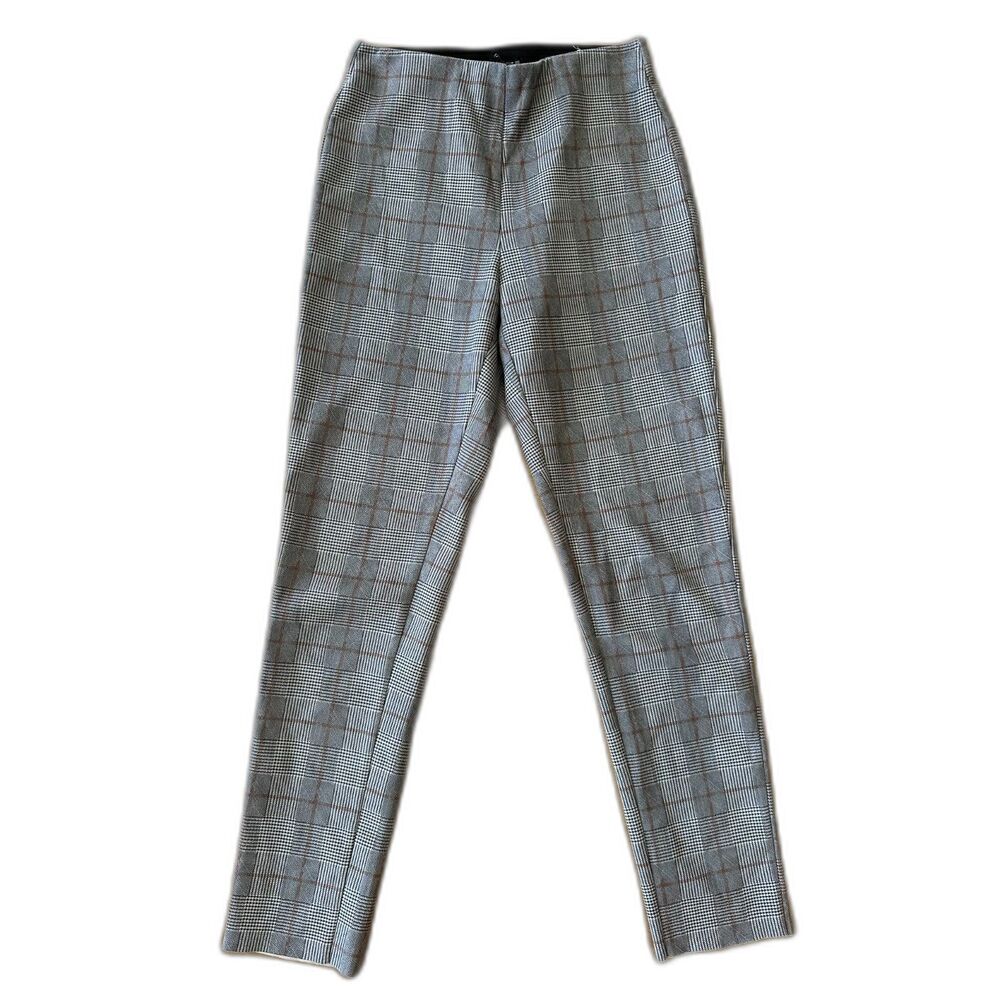 Zara Plaid Check Slim Leg Trousers Grey Brown Academic Professional Pants size S
